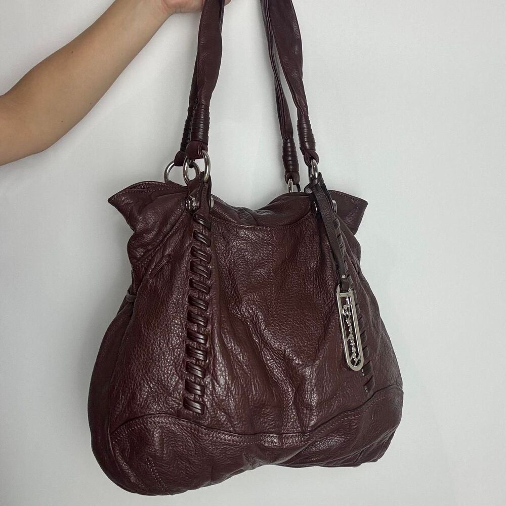 B. Makowsky Vintage Y2K Brown Leather Slouchy Hobo Bag with Silver Hardware